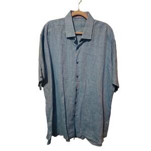 Bertigo 100% linen button up short sleeve collared top mens blue size 3XL‎